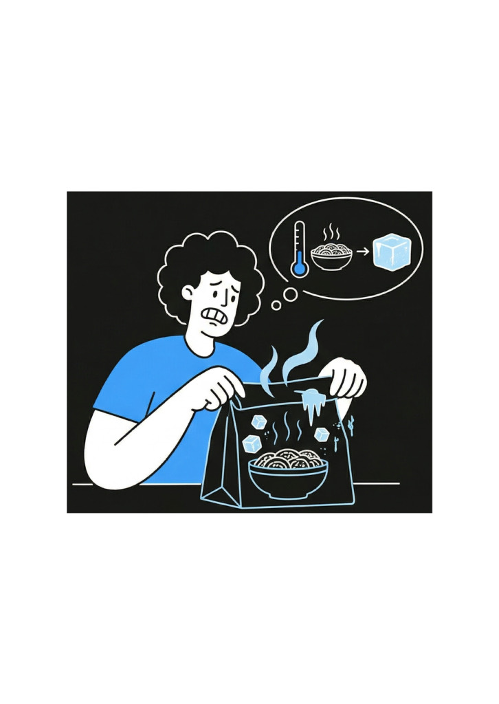 Person receiving cold food after long wait